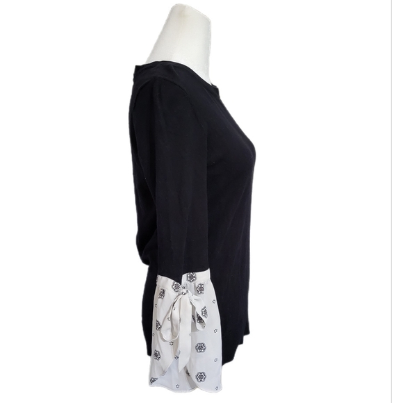 NWOT LOFT soft knit cotton sweater with contrasting flared bell sleeves, Sz XS - Picture 3 of 9